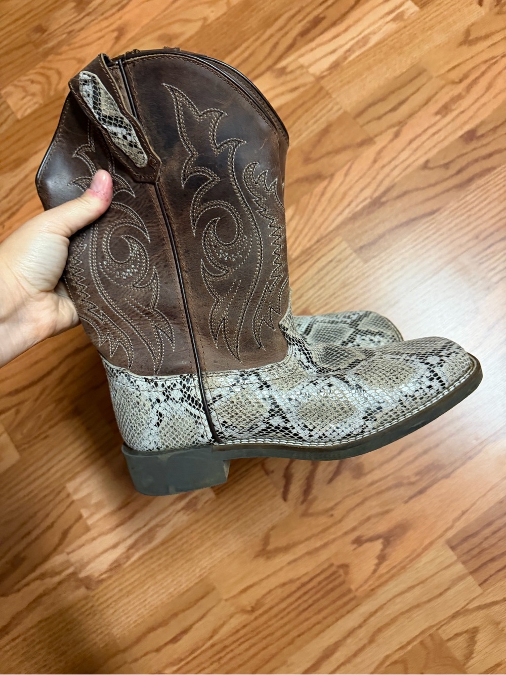 Cowboy cowgirl boots, size 7 women’s or 5 in youth.